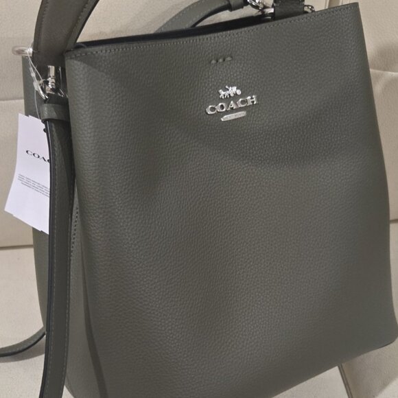 Nwt Coach large Town bucket bag in real leather olive green and silver - Picture 12 of 12